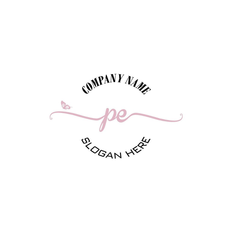 PE Initial logo monogram butterfly handwriting signature vector