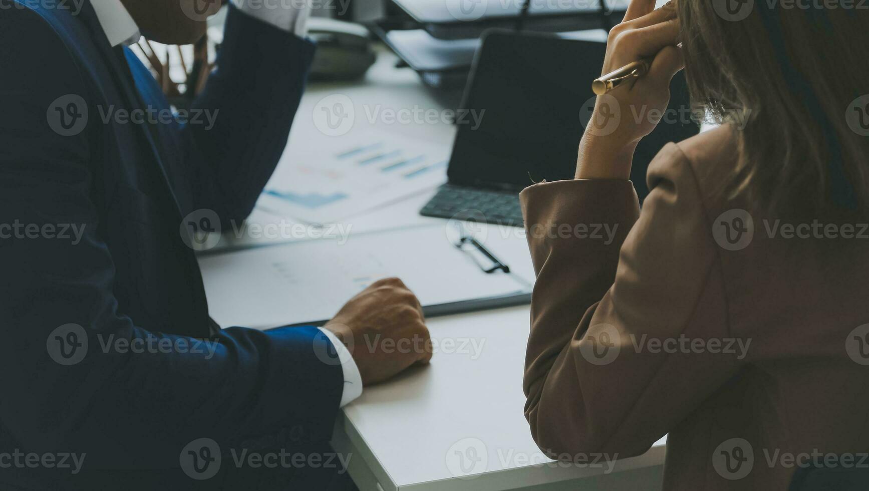 Team of business people working together in the meeting room office, teamwork background charts and graphs banner, double exposure successful teamwork,business planning concept. photo