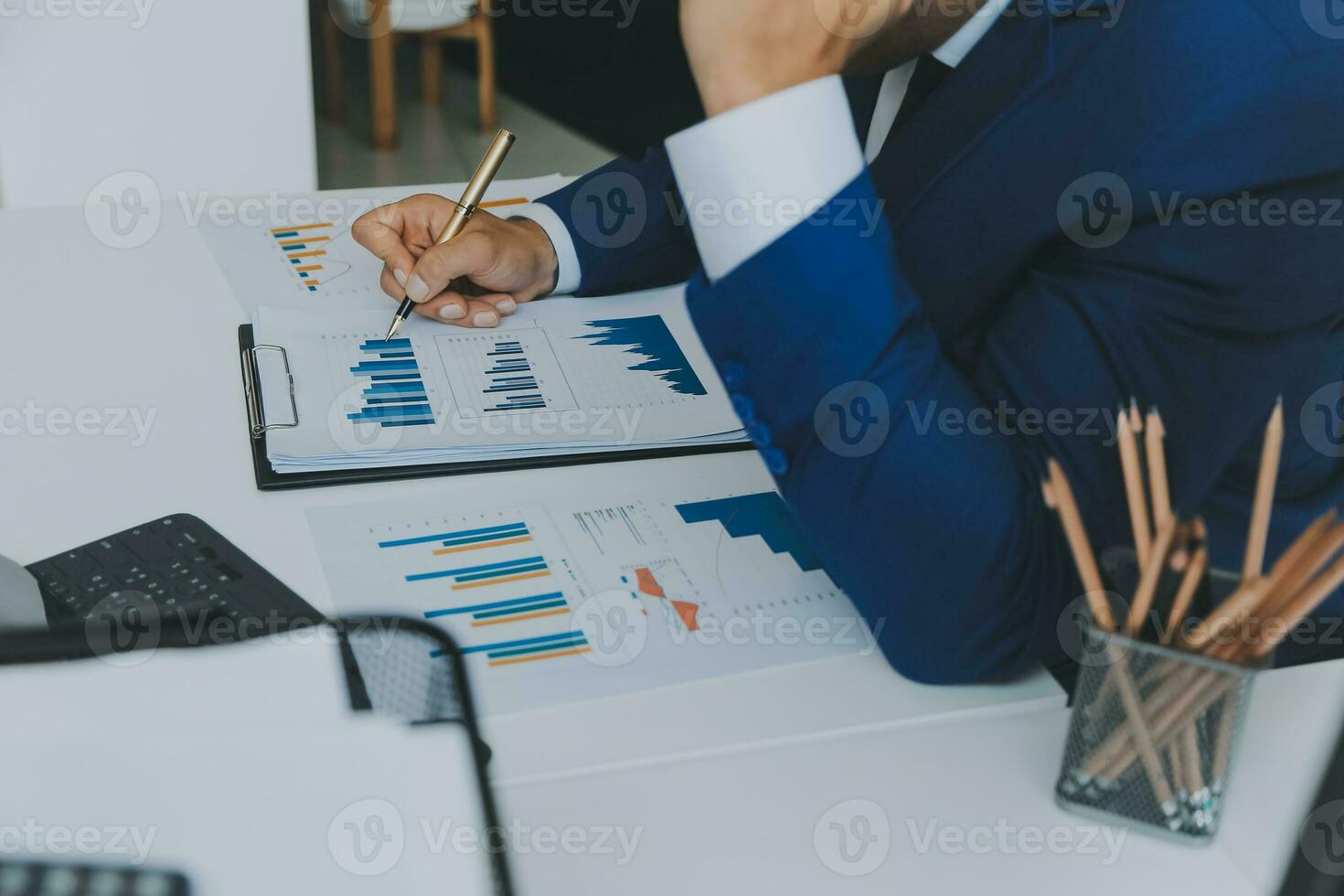 Team of business people working together in the meeting room office, teamwork background charts and graphs banner, double exposure successful teamwork,business planning concept. photo