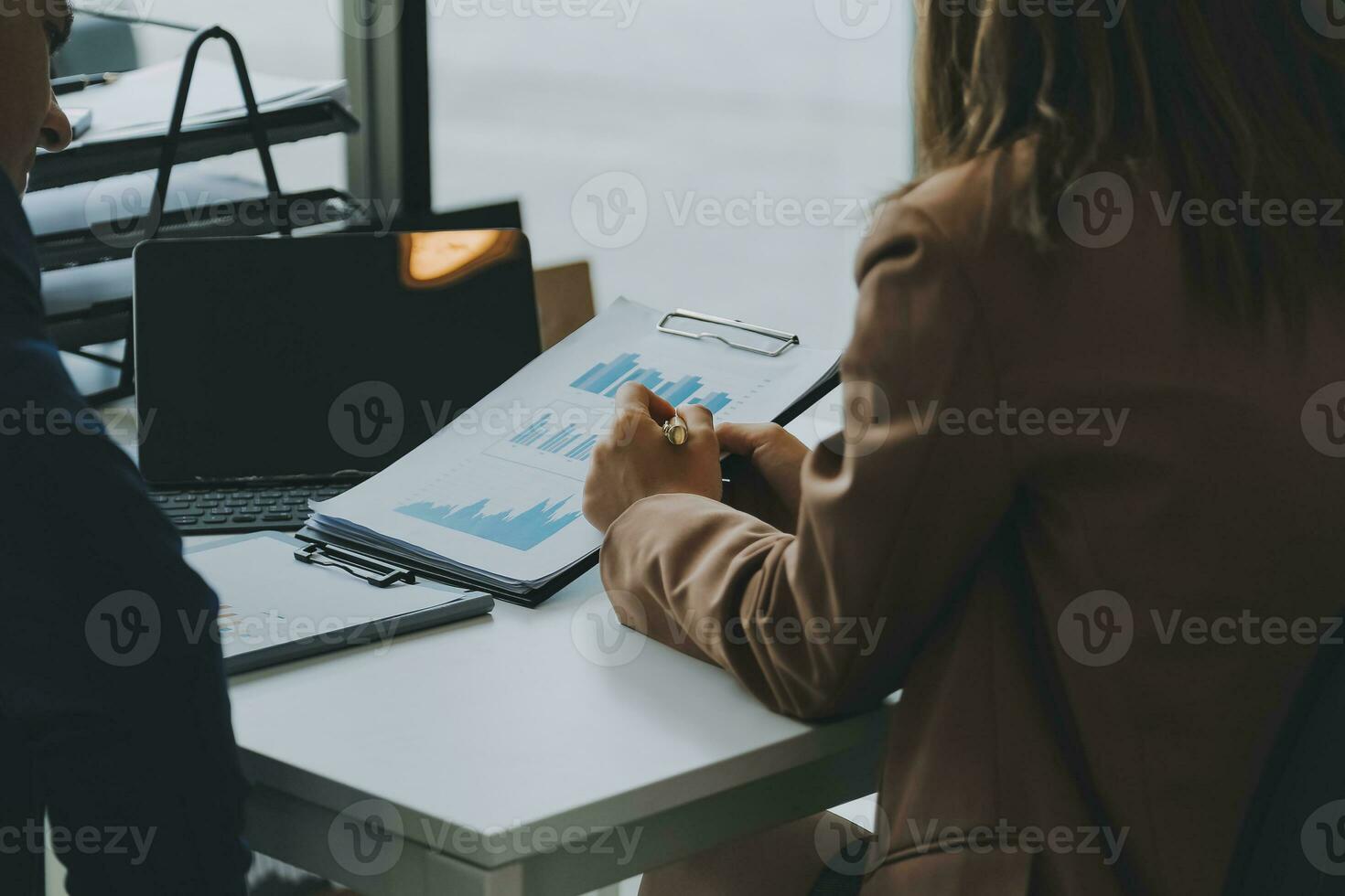 Team of business people working together in the meeting room office, teamwork background charts and graphs banner, double exposure successful teamwork,business planning concept. photo