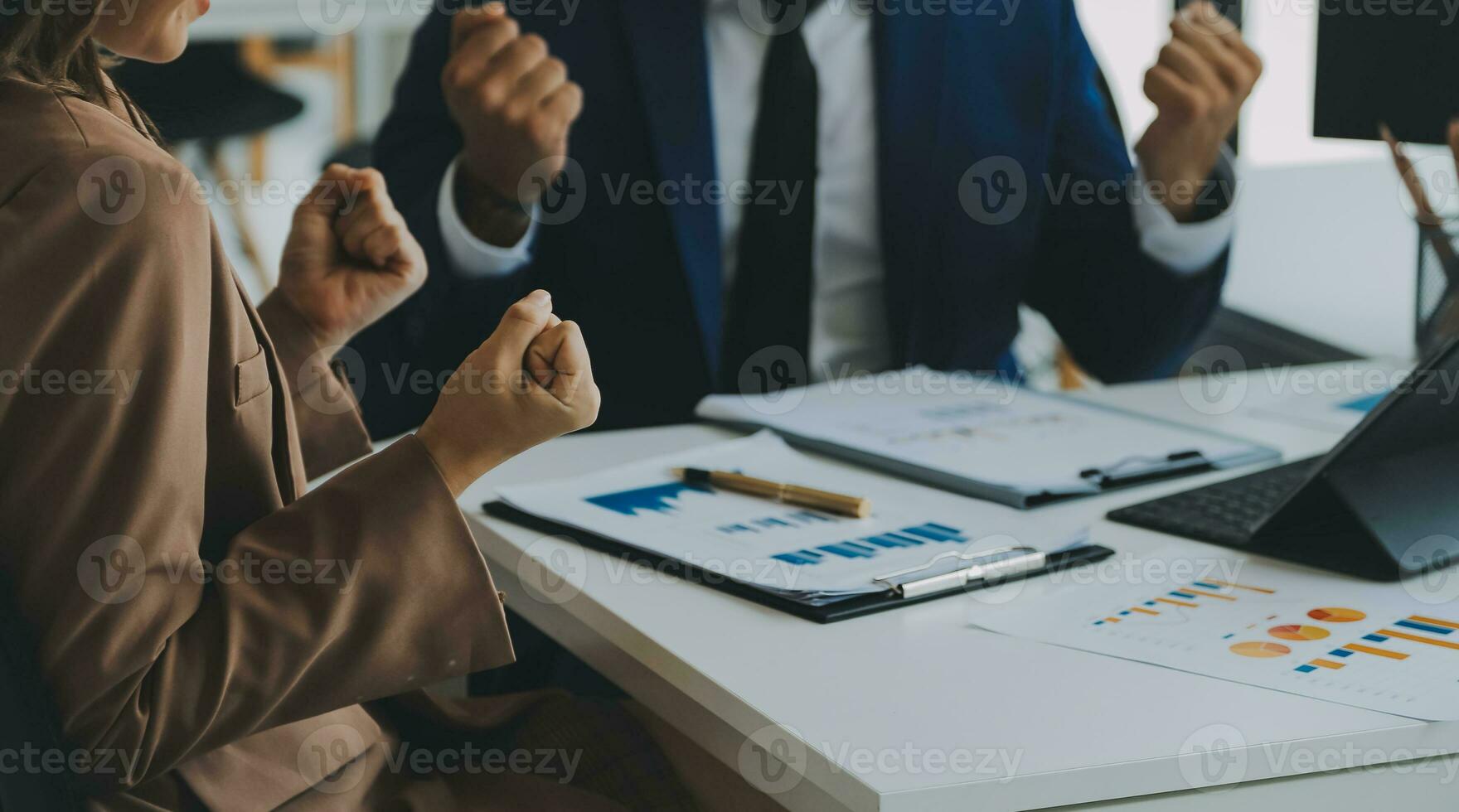 Team of business people working together in the meeting room office, teamwork background charts and graphs banner, double exposure successful teamwork,business planning concept. photo