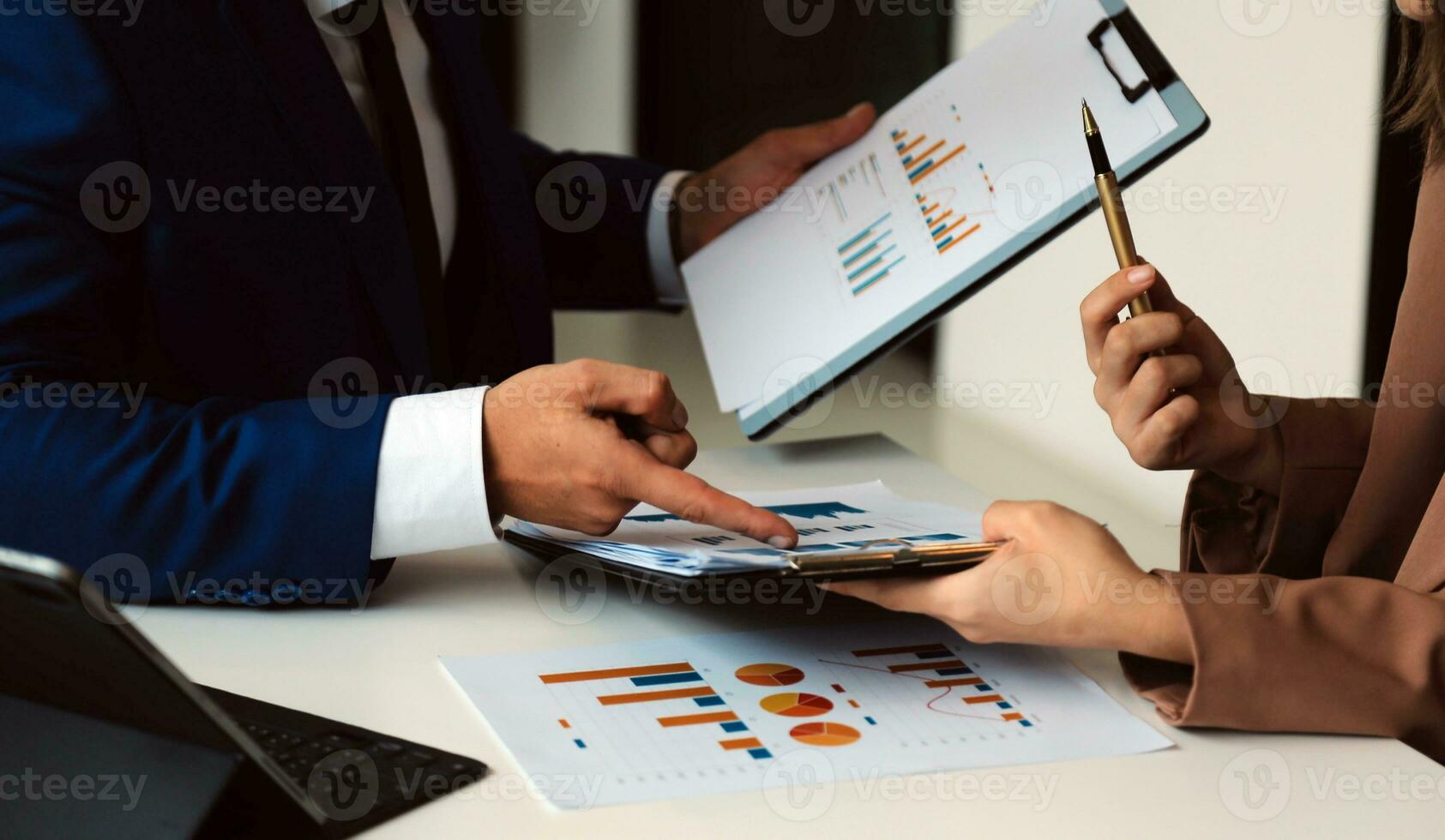 Team of business people working together in the meeting room office, teamwork background charts and graphs banner, double exposure successful teamwork,business planning concept. photo