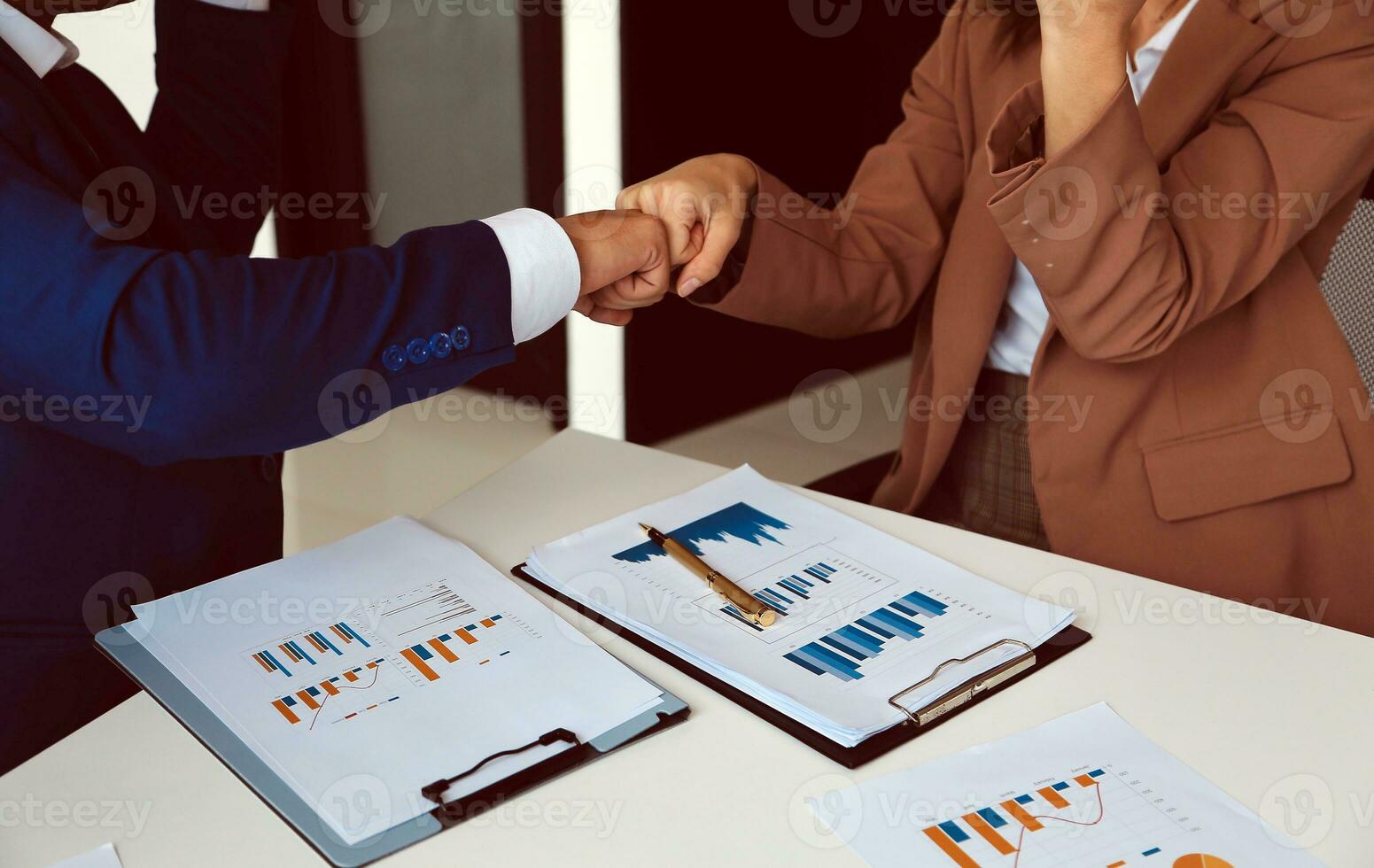 Team of business people working together in the meeting room office, teamwork background charts and graphs banner, double exposure successful teamwork,business planning concept. photo