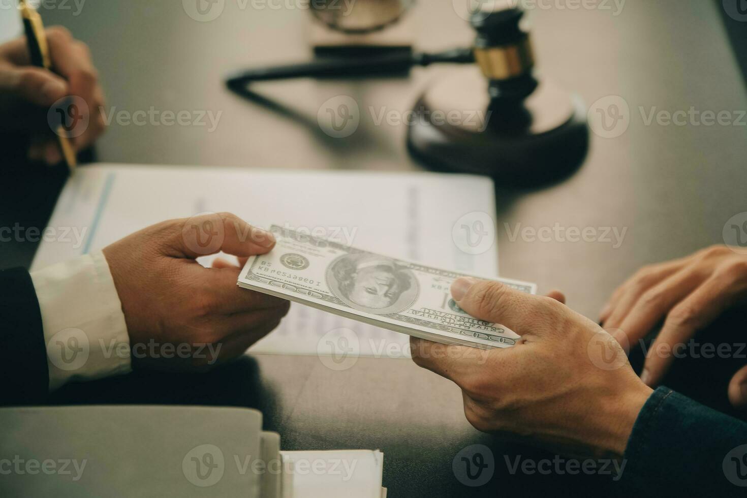 Lawyer, legal advisor, businessman brainstorming information on agreement details Business contracts in legal processing books for accuracy in contract documents. joint financial investment. photo