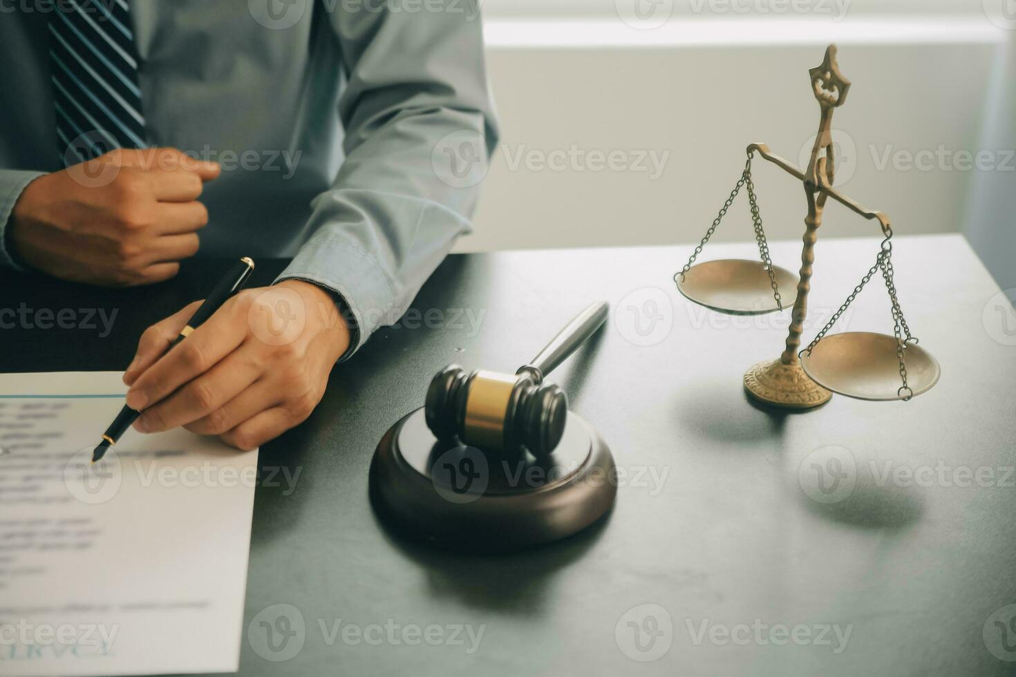Lawyer, legal advisor, businessman brainstorming information on agreement details Business contracts in legal processing books for accuracy in contract documents. joint financial investment. photo