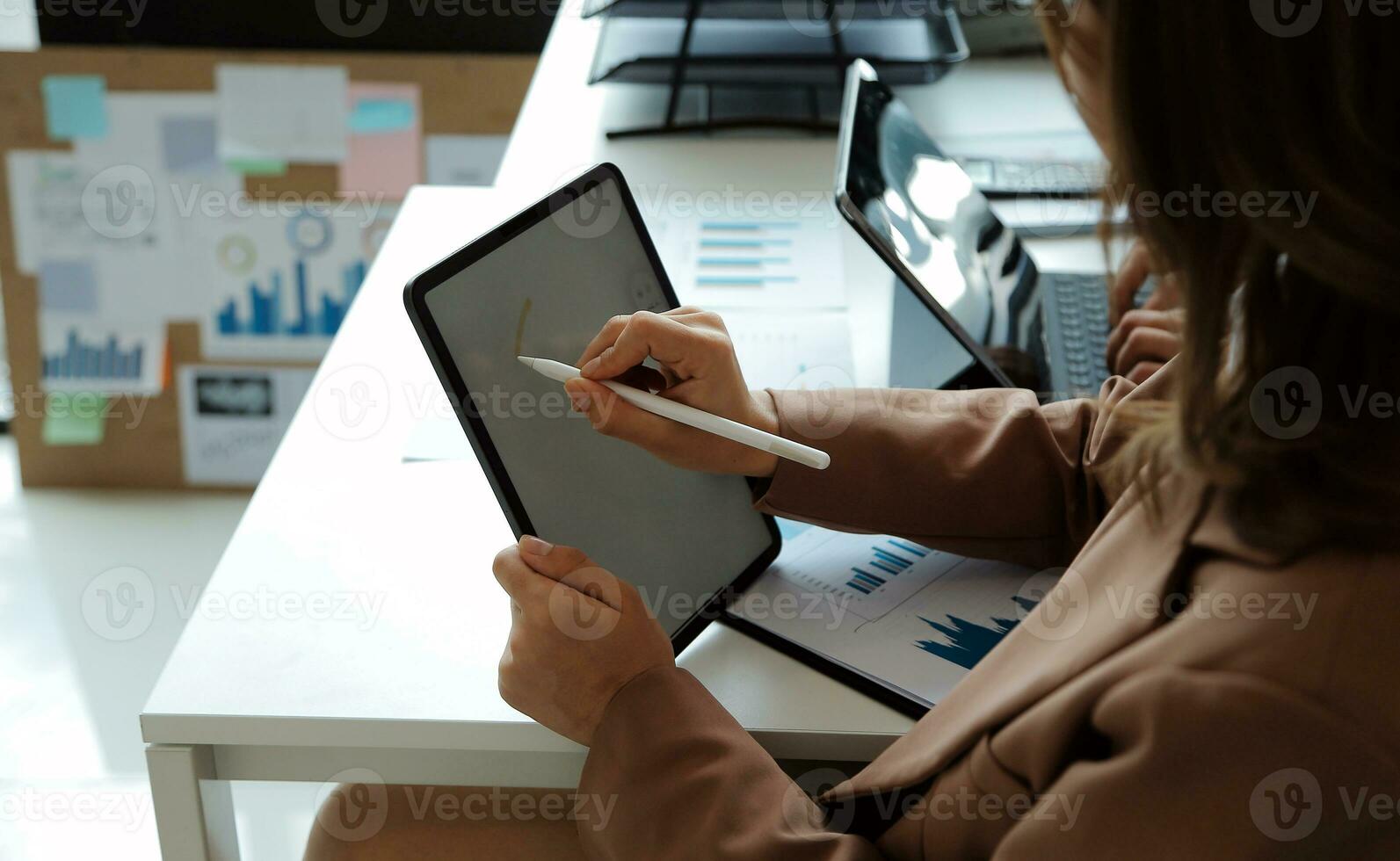 Team of business people working together in the meeting room office, teamwork background charts and graphs banner, double exposure successful teamwork,business planning concept. photo