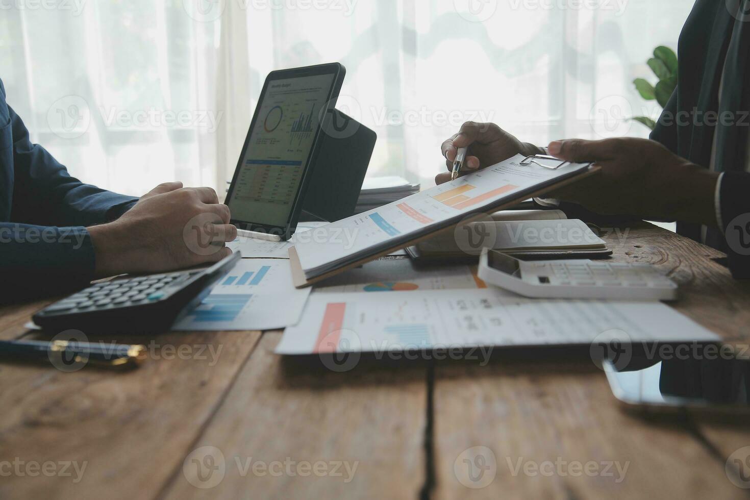 Team of business people working together in the meeting room office, teamwork background charts and graphs banner, double exposure successful teamwork,business planning concept. photo