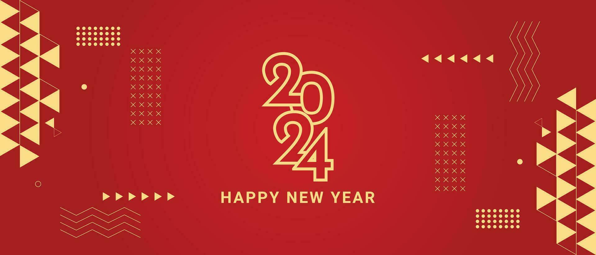 Happy New Year 2024 banner design. Happy New Year 2024 red background design greeting card vector