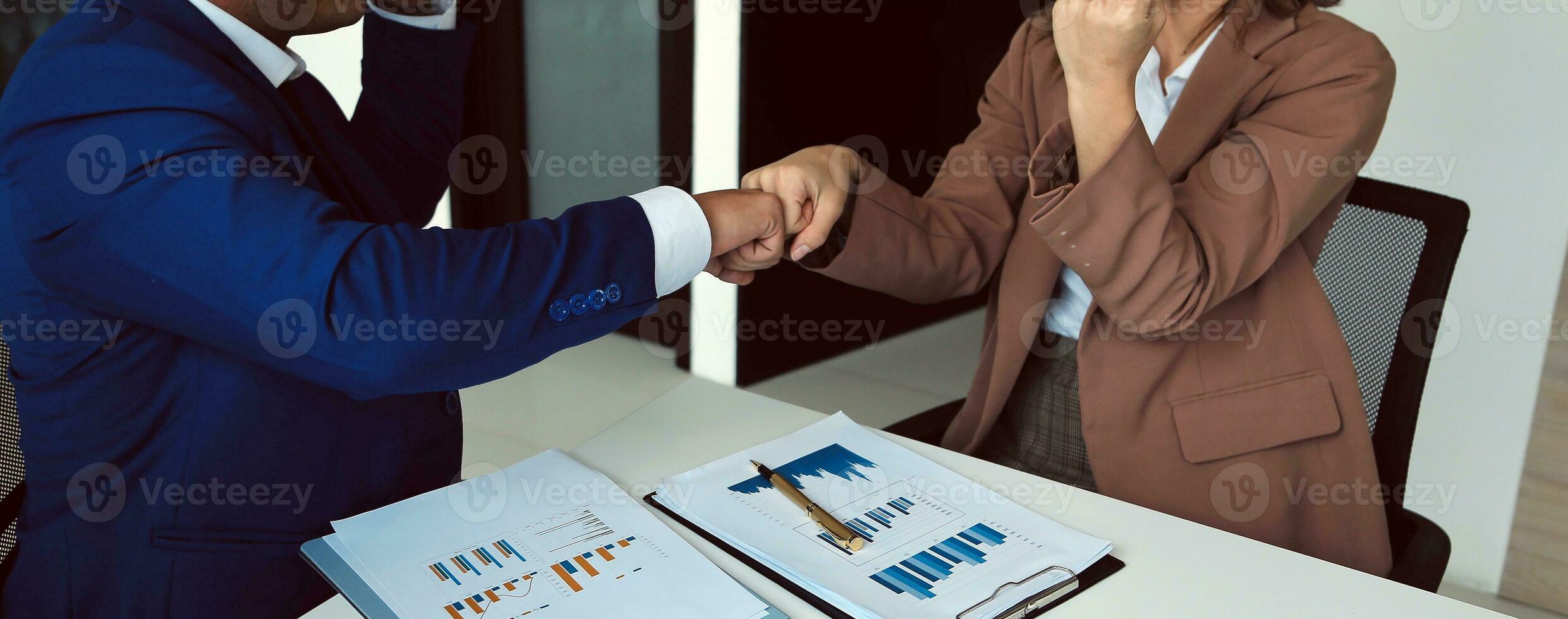 Team of business people working together in the meeting room office, teamwork background charts and graphs banner, double exposure successful teamwork,business planning concept. photo