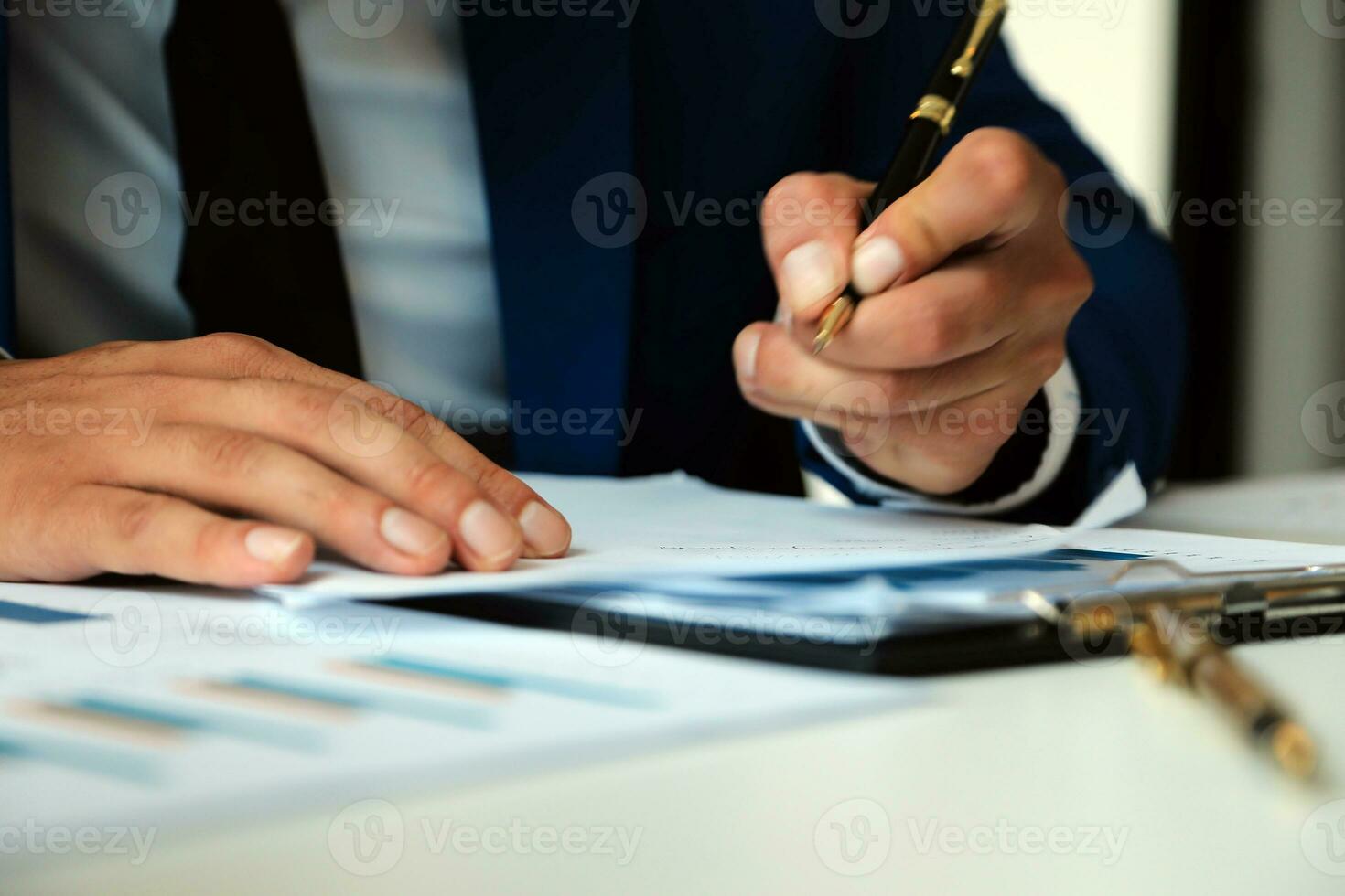 Team of business people working together in the meeting room office, teamwork background charts and graphs banner, double exposure successful teamwork,business planning concept. photo