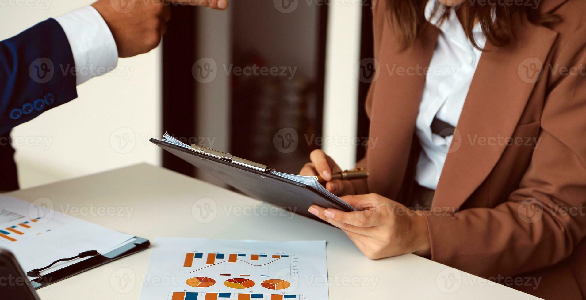 Team of business people working together in the meeting room office, teamwork background charts and graphs banner, double exposure successful teamwork,business planning concept. photo