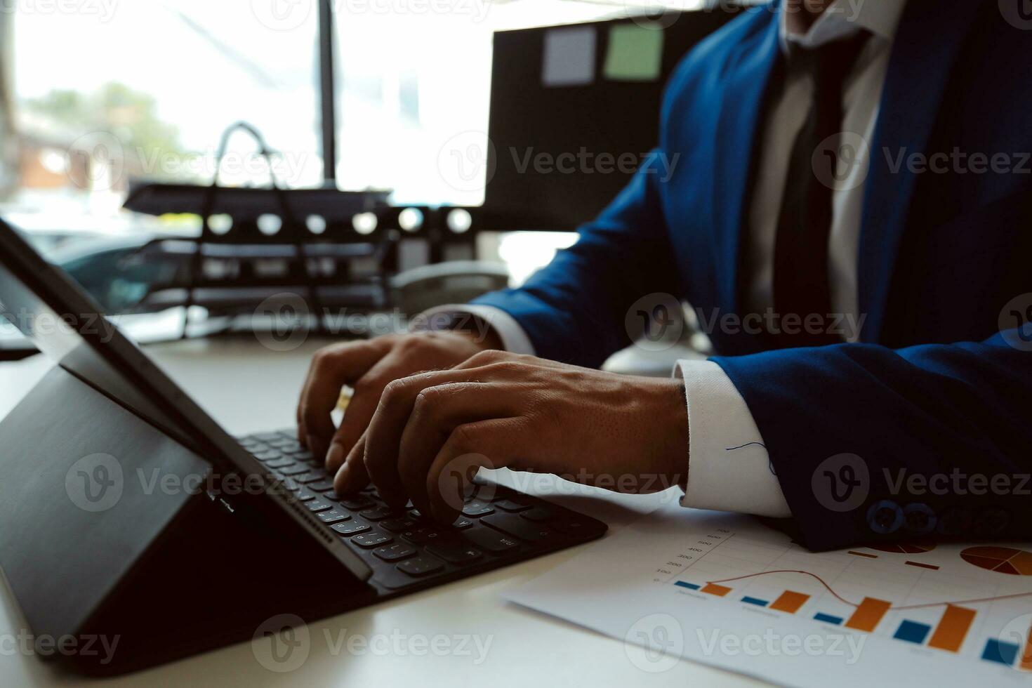 Team of business people working together in the meeting room office, teamwork background charts and graphs banner, double exposure successful teamwork,business planning concept. photo
