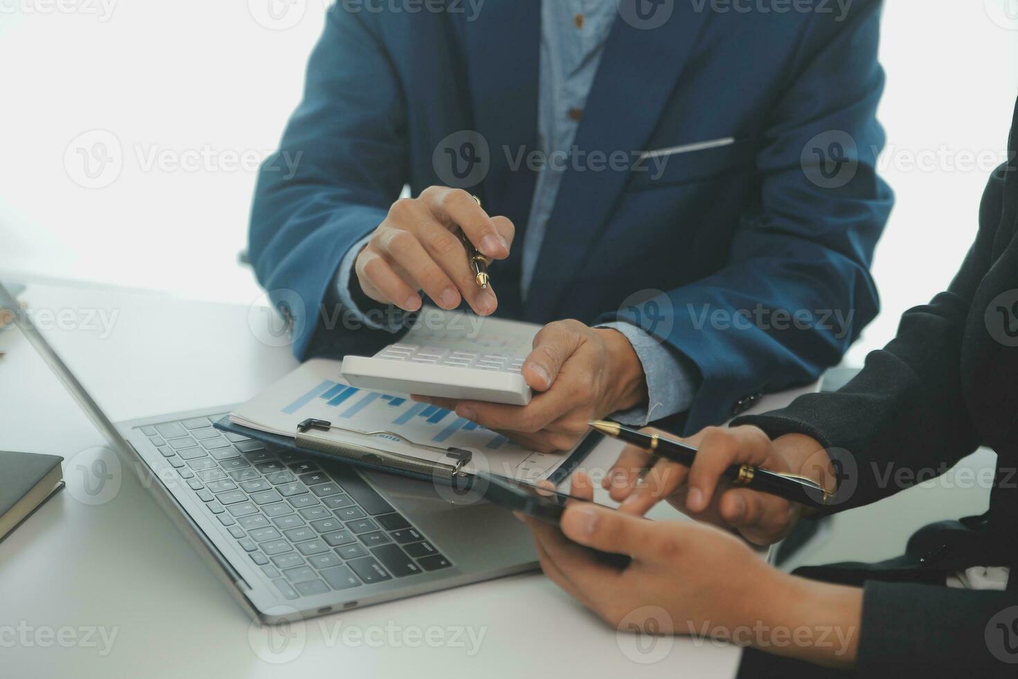 Team of business people are meeting to analyze data for marketing plan,Market research reports and income statistics, Financial and Accounting concept. photo