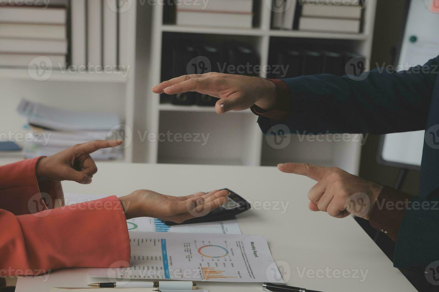 Close up Business woman using calculator and laptop for do math finance on wooden desk, tax, accounting, statistics and analytical research concept photo