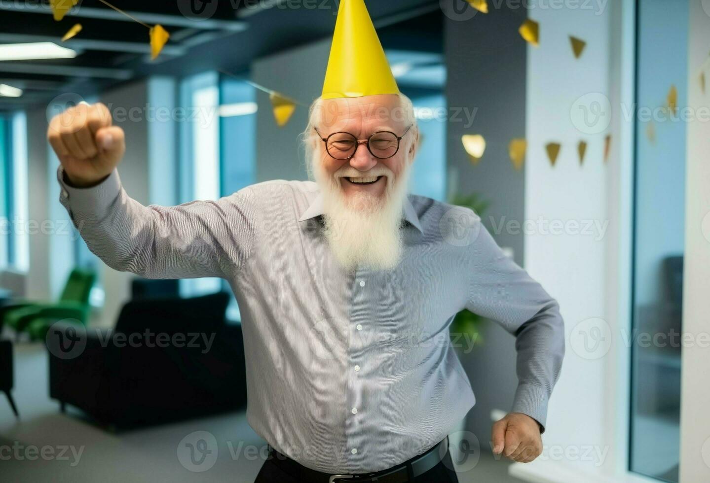 Business senior man having fun party dance time. Generate Ai photo