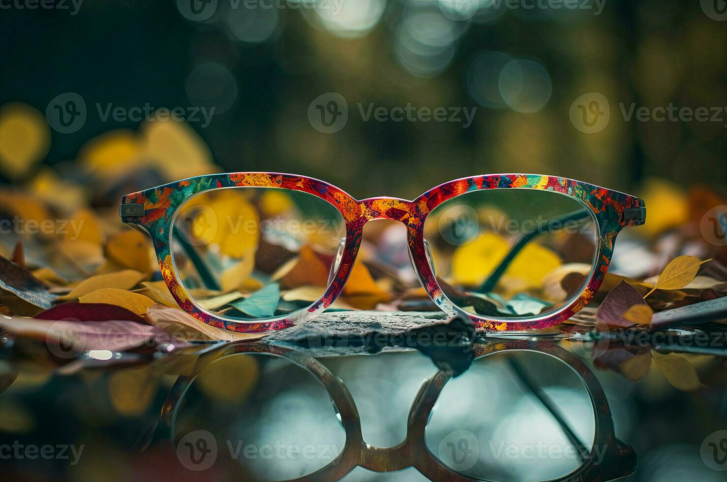 imagen naturaleza en lentes reflejando otoño. generar ai foto