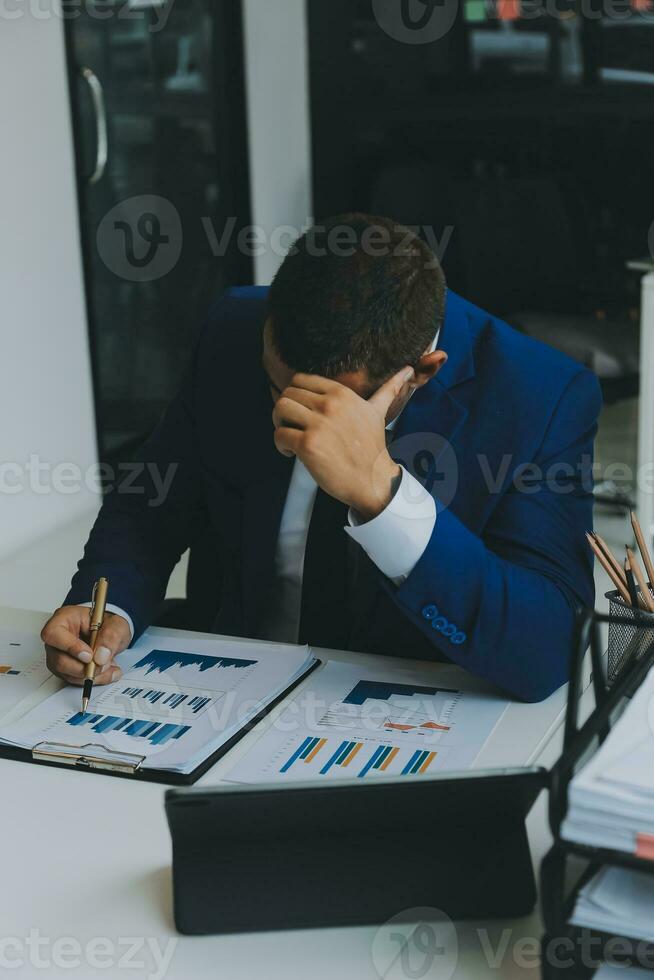 Team of business people working together in the meeting room office, teamwork background charts and graphs banner, double exposure successful teamwork,business planning concept. photo