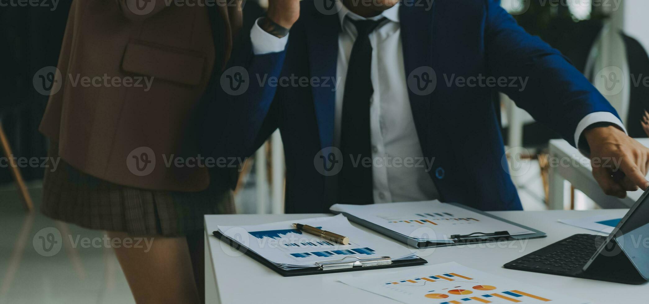Team of business people working together in the meeting room office, teamwork background charts and graphs banner, double exposure successful teamwork,business planning concept. photo