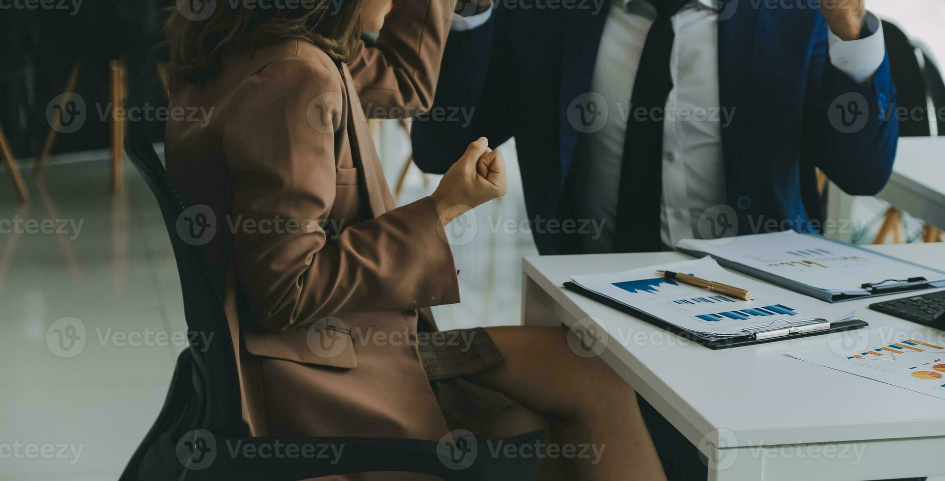 Team of business people working together in the meeting room office, teamwork background charts and graphs banner, double exposure successful teamwork,business planning concept. photo