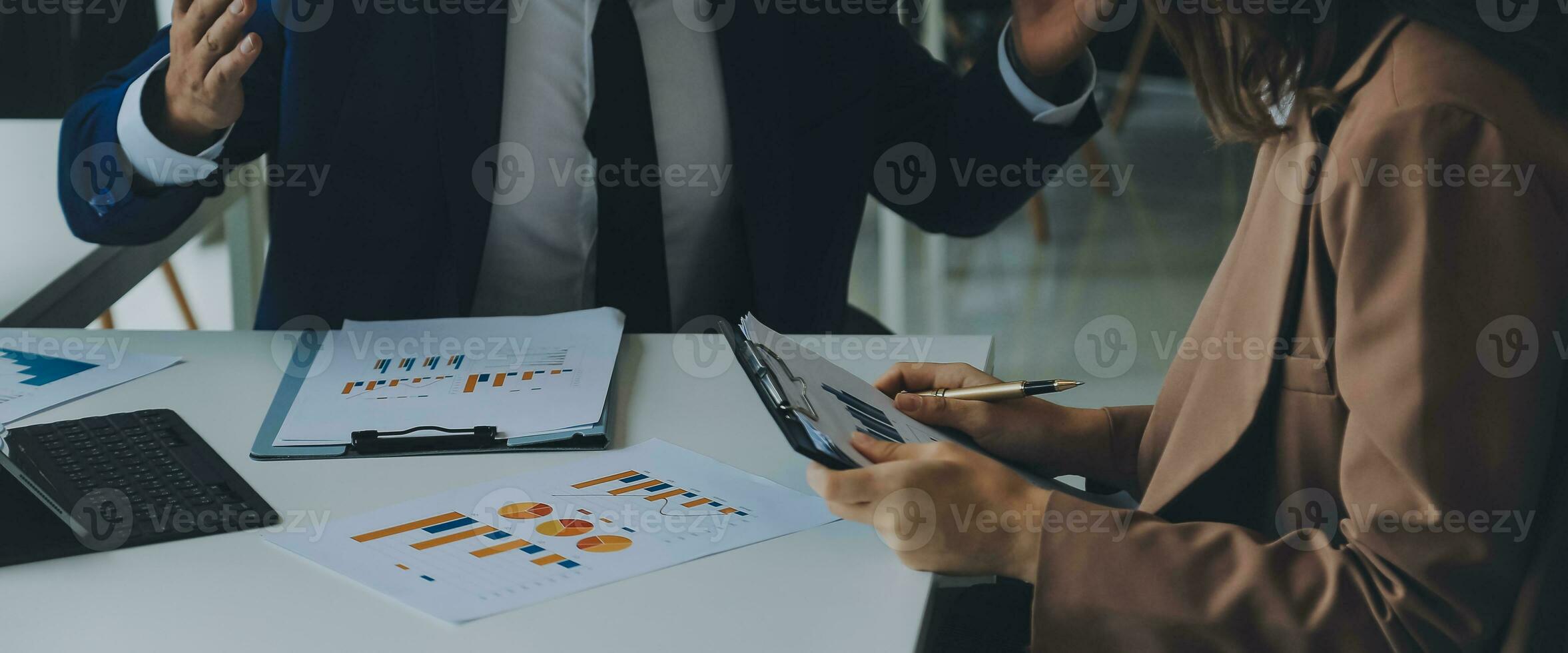 Team of business people working together in the meeting room office, teamwork background charts and graphs banner, double exposure successful teamwork,business planning concept. photo