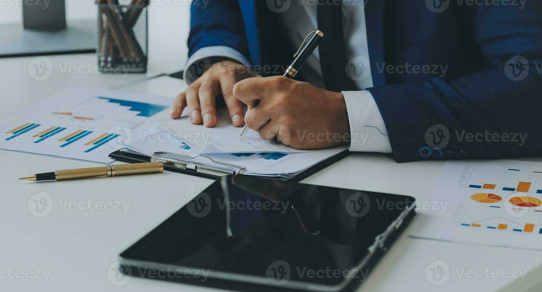 Team of business people working together in the meeting room office, teamwork background charts and graphs banner, double exposure successful teamwork,business planning concept. photo