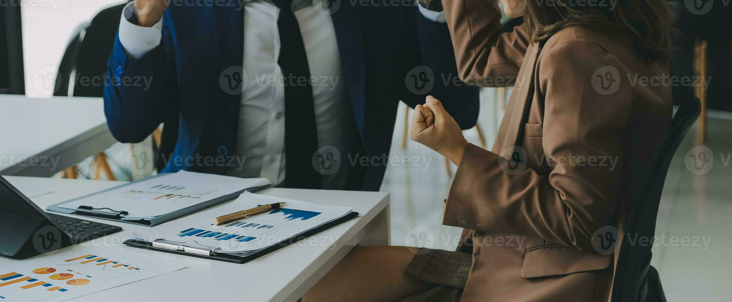 Team of business people working together in the meeting room office, teamwork background charts and graphs banner, double exposure successful teamwork,business planning concept. photo