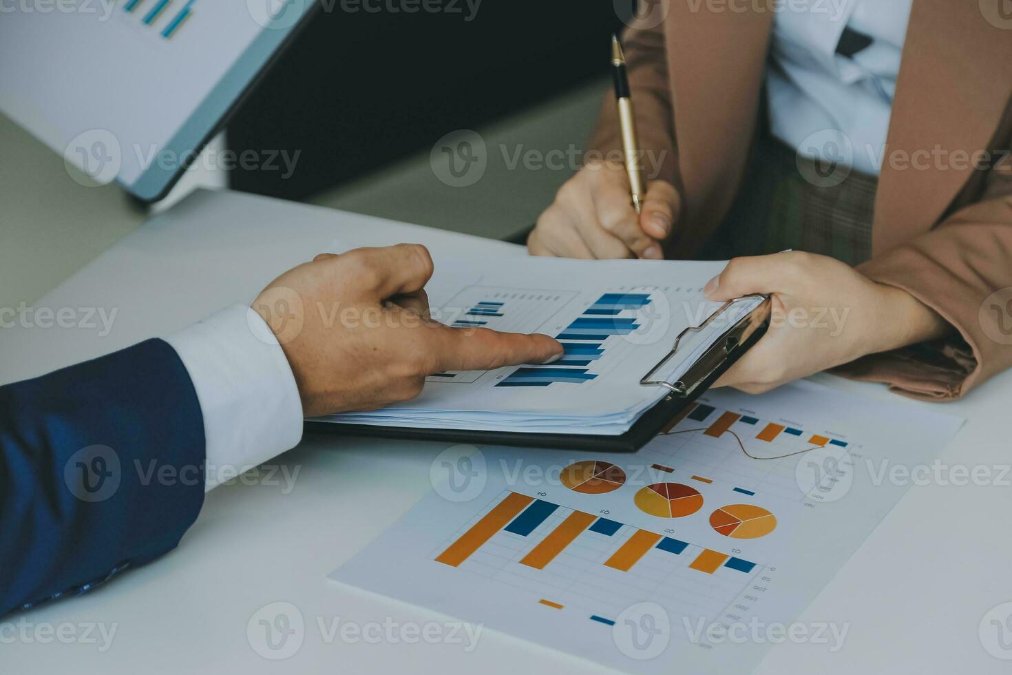 Team of business people working together in the meeting room office, teamwork background charts and graphs banner, double exposure successful teamwork,business planning concept. photo