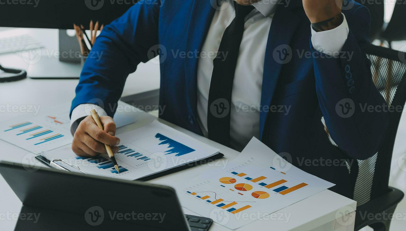Team of business people working together in the meeting room office, teamwork background charts and graphs banner, double exposure successful teamwork,business planning concept. photo