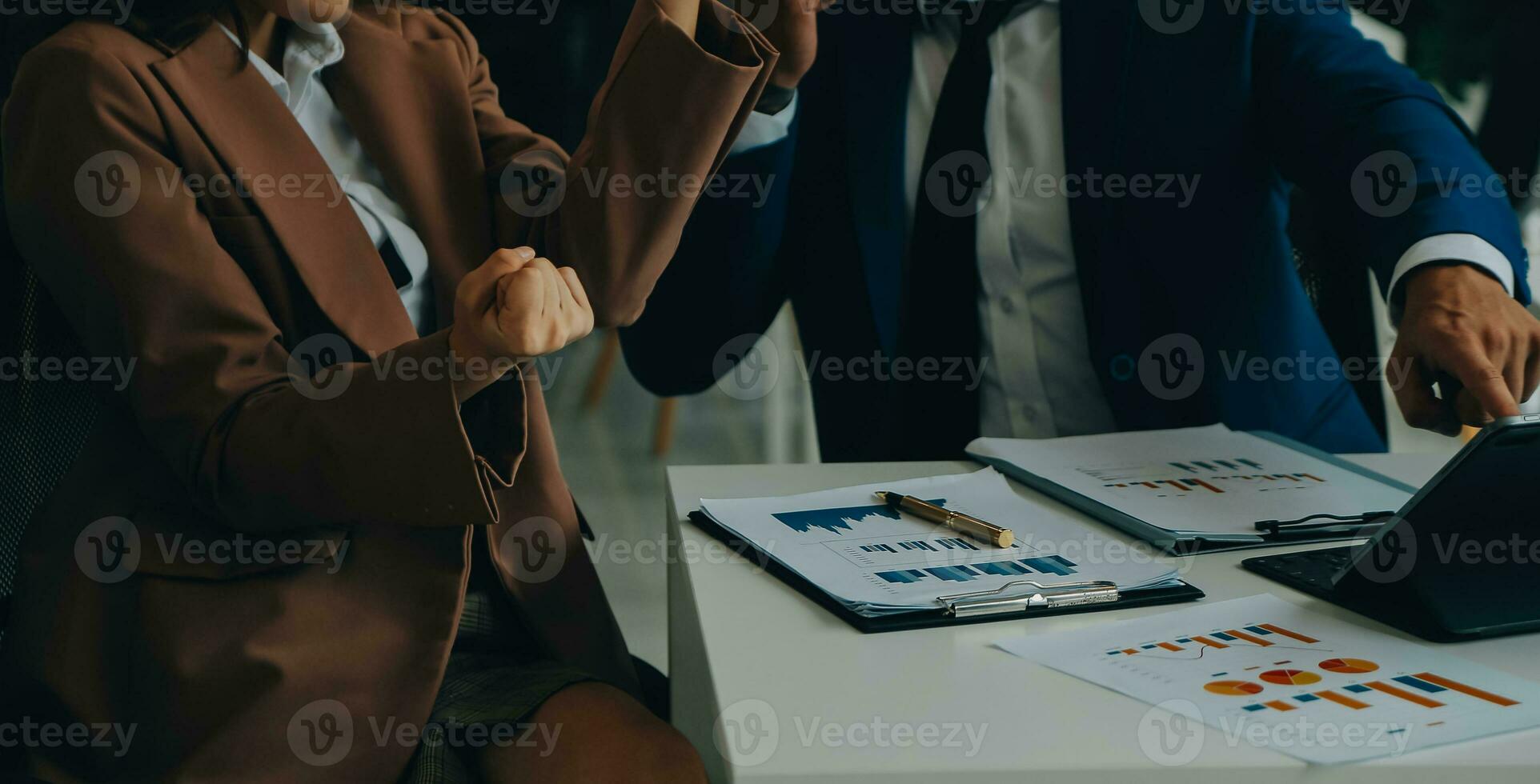 Team of business people working together in the meeting room office, teamwork background charts and graphs banner, double exposure successful teamwork,business planning concept. photo