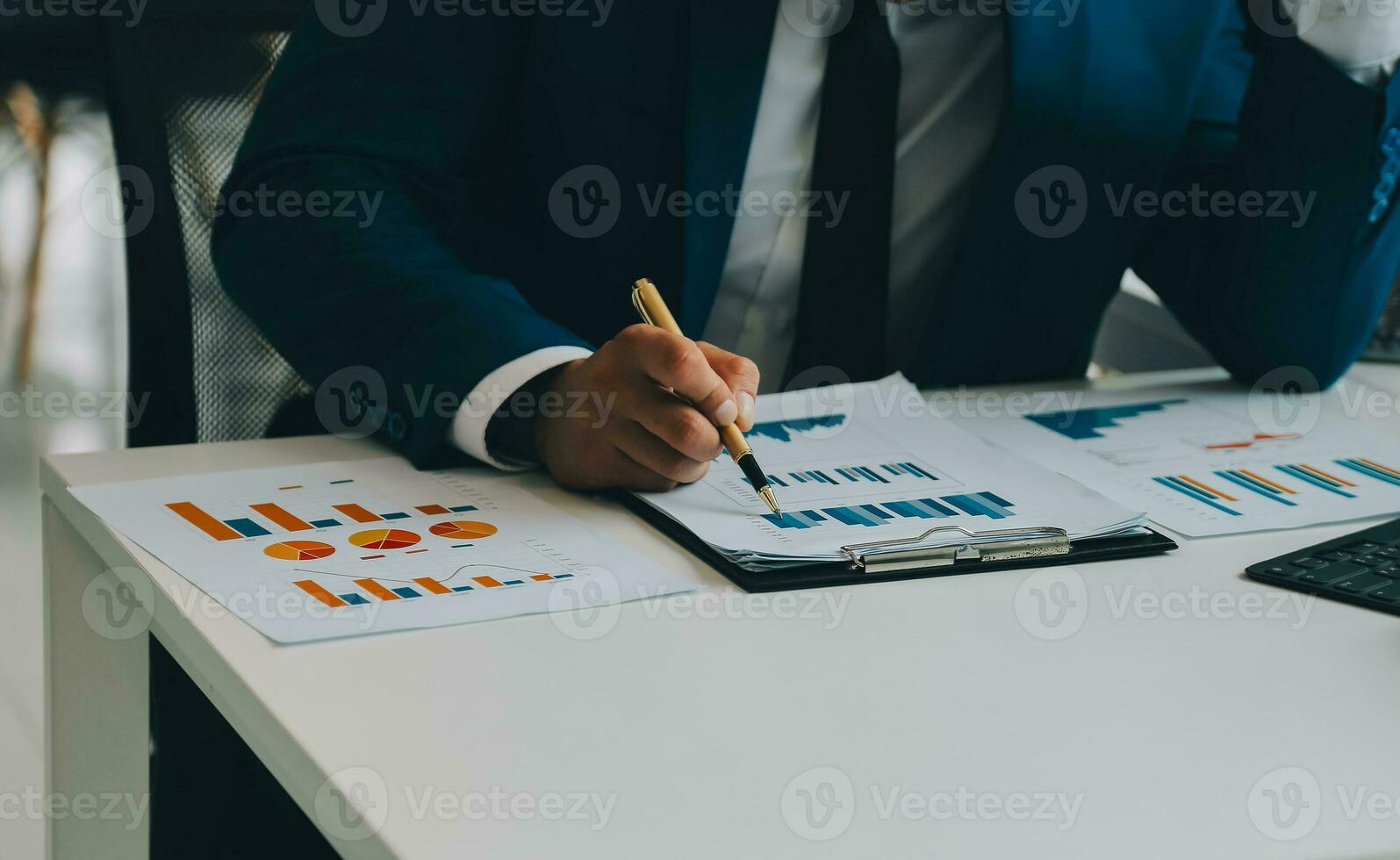 Team of business people working together in the meeting room office, teamwork background charts and graphs banner, double exposure successful teamwork,business planning concept. photo