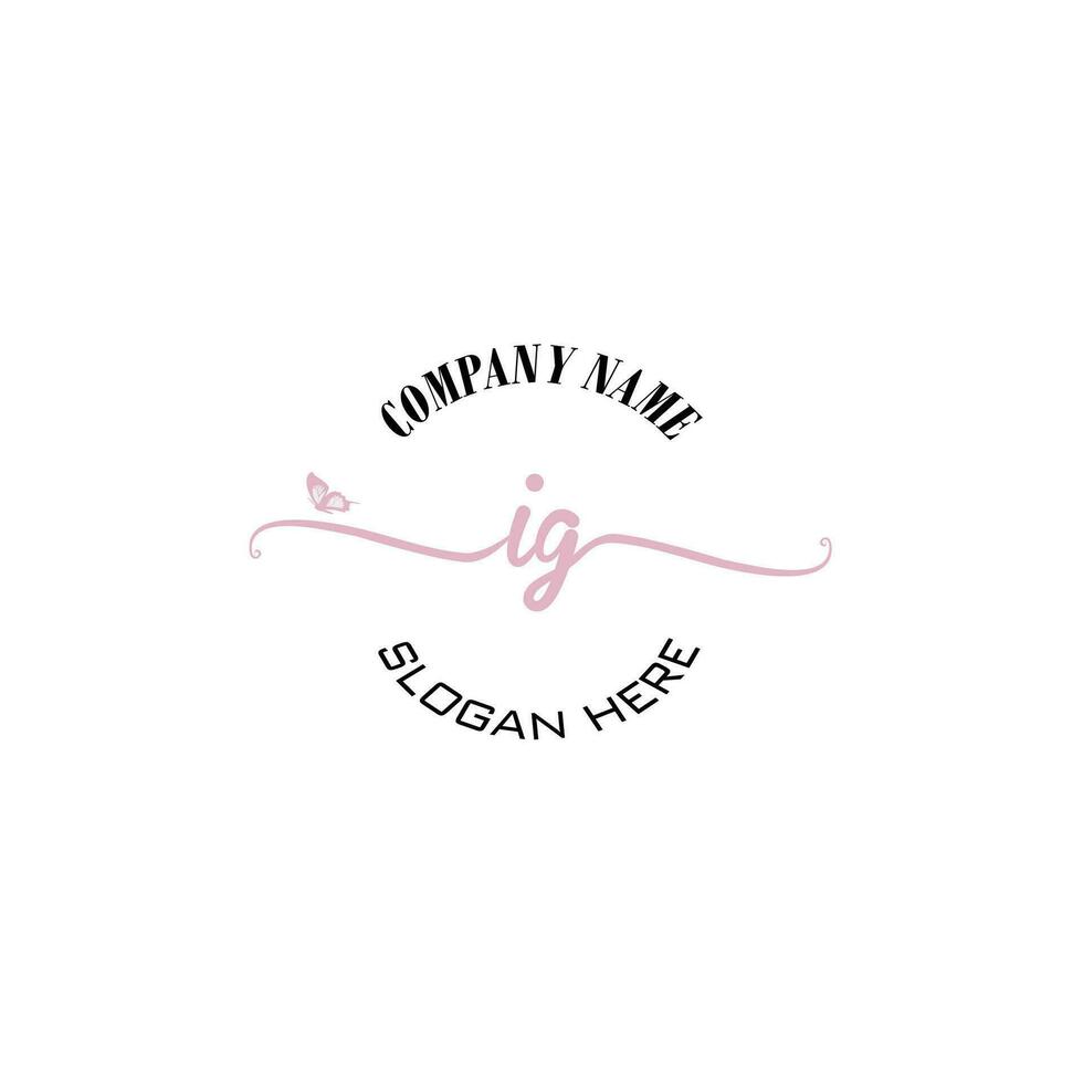 IG Initial logo monogram butterfly handwriting signature vector