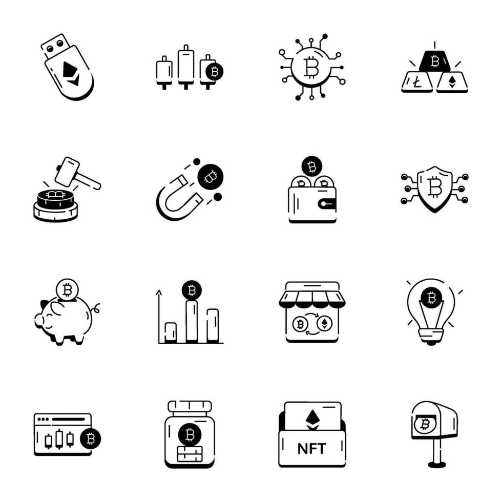 Bundle of Cryptocurrency Market Linear Icons vector