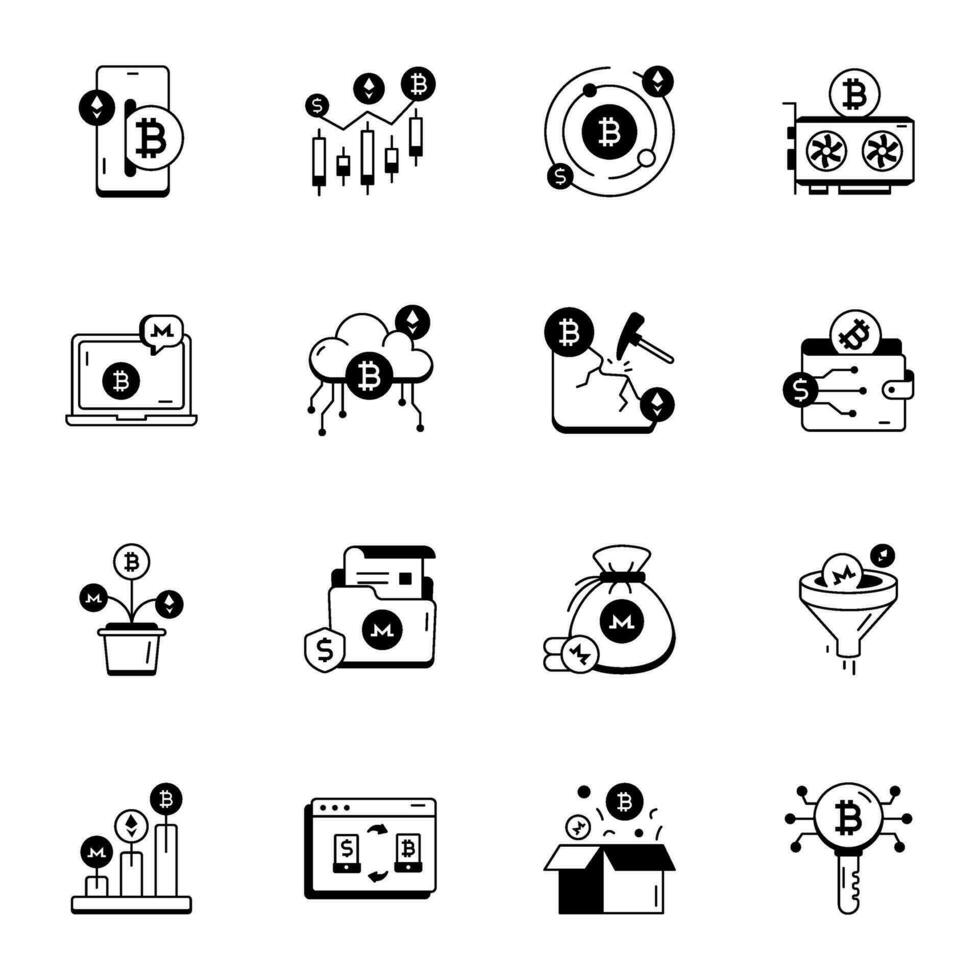 Bundle of Cryptocurrencies Linear Icons vector