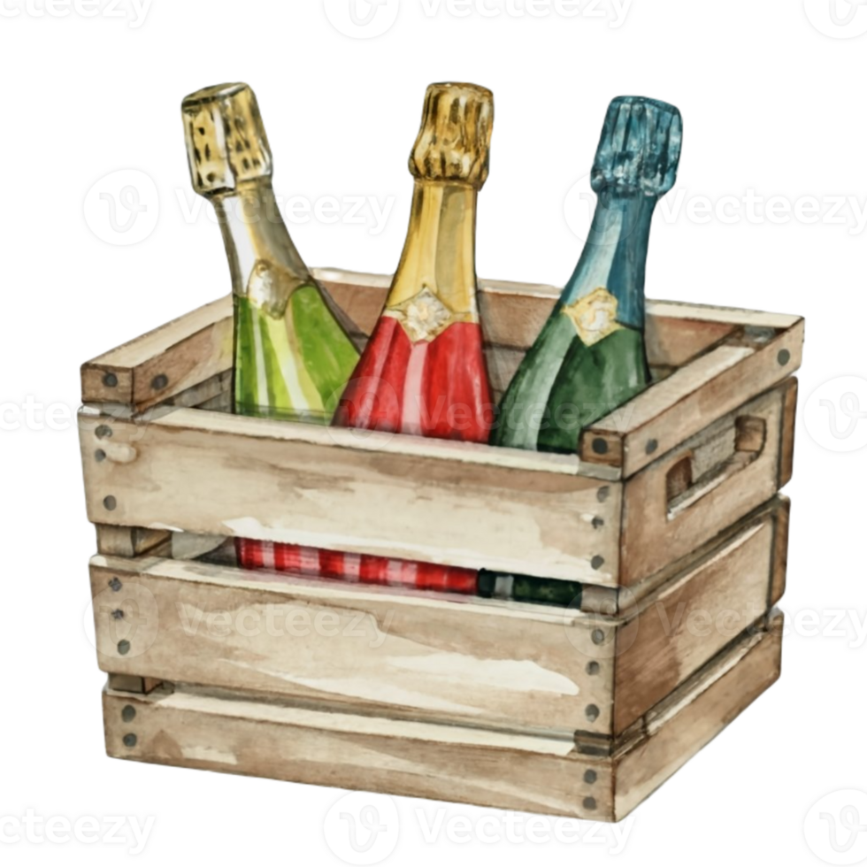 Champagne Crate Wood Bottle AI Generative png