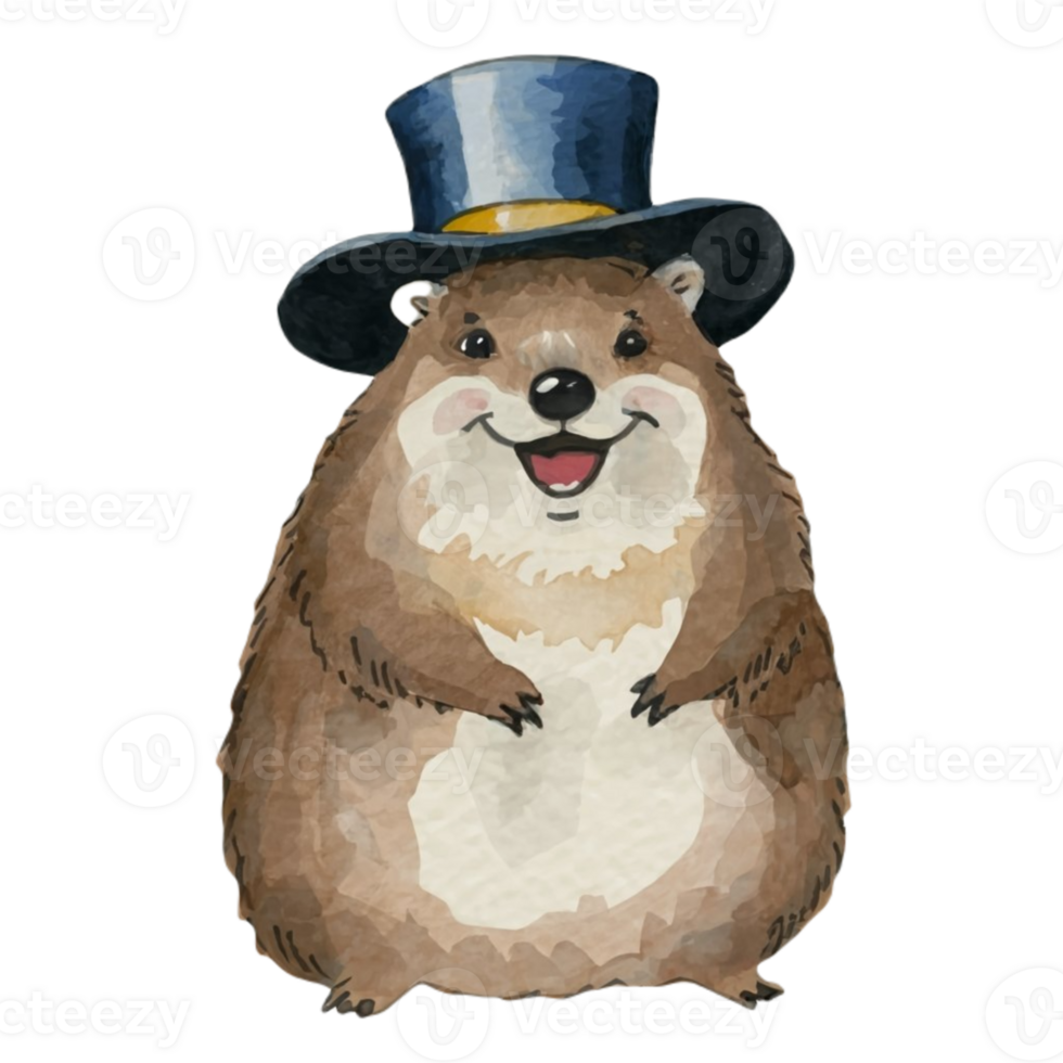 Groundhog Happy Smile Wear a Magician's Hat AI Generative png
