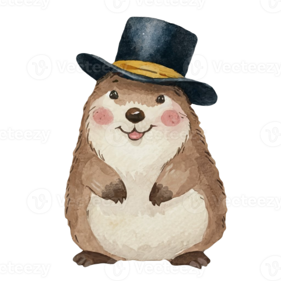Groundhog Happy Smile Wear a Magician's Hat AI Generative png