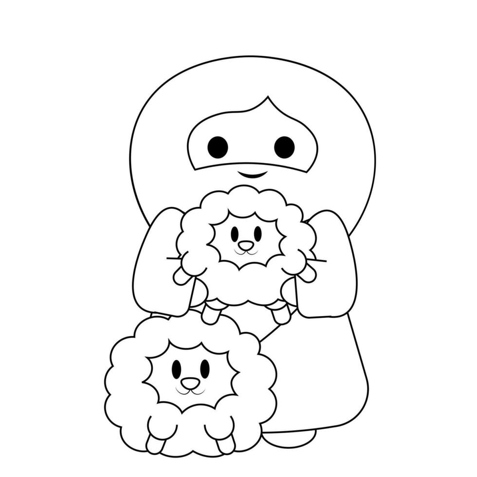 Cute Jesus Christ is holding lamb in black and white vector