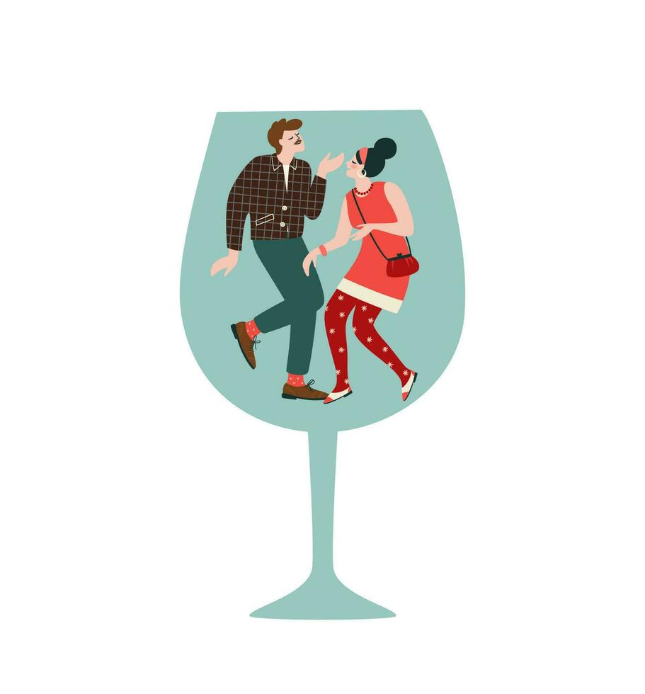 Isolated illustration of dancing people. Trendy retro style. Vector design template.