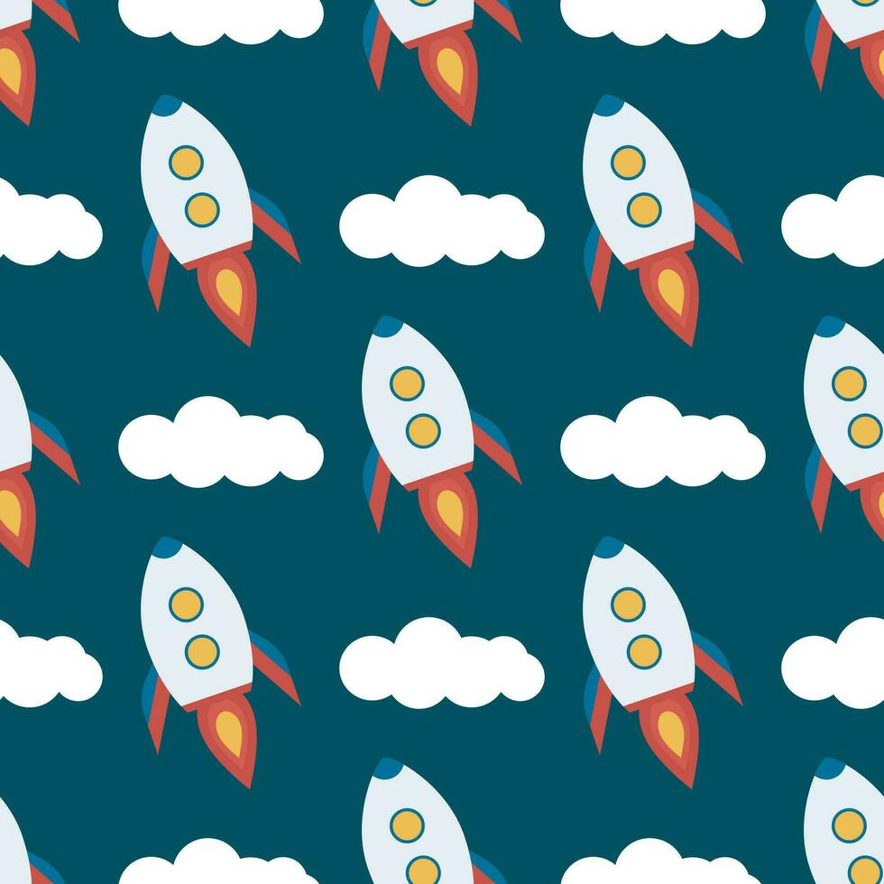 Rockets and clouds space seamless pattern vector