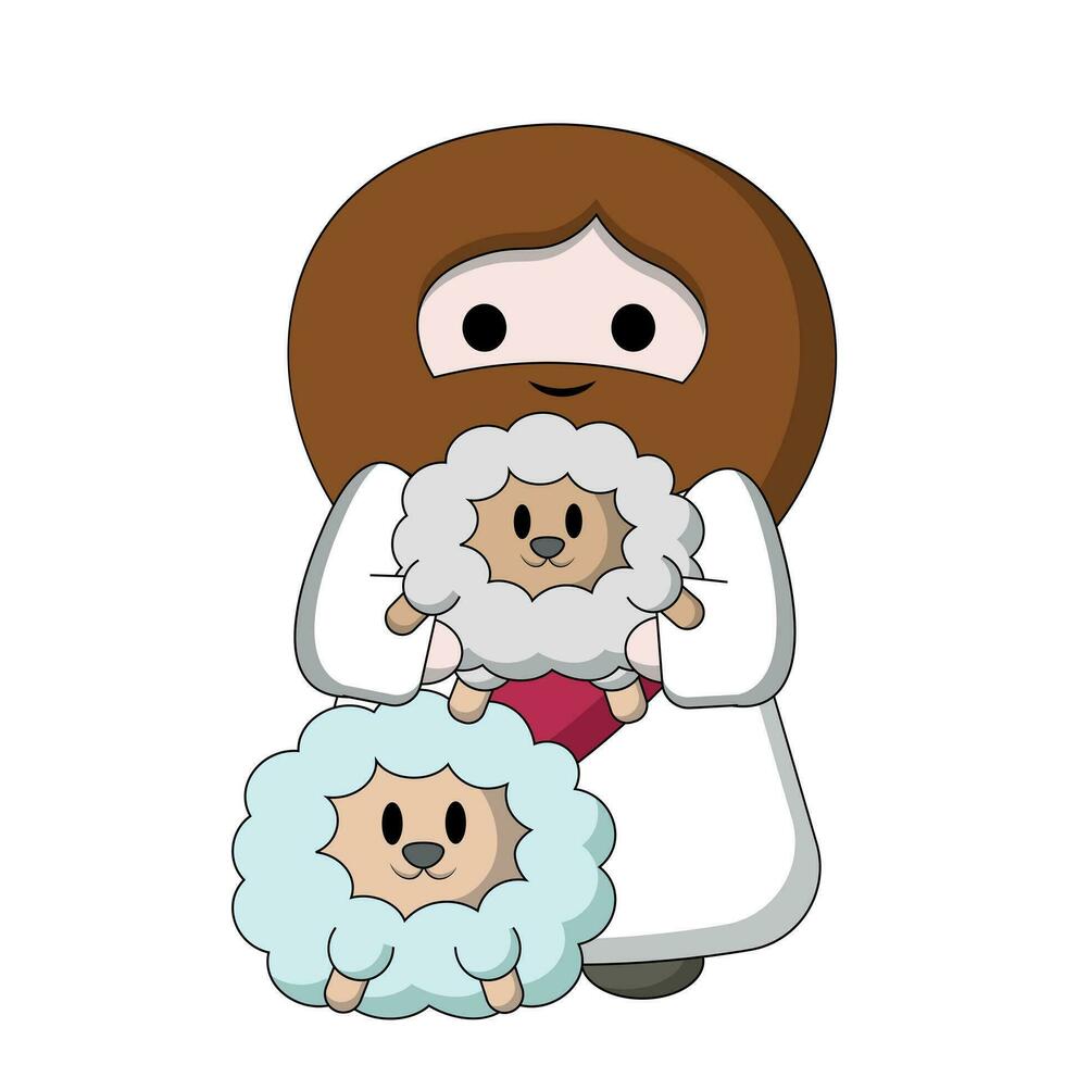 Cute Jesus Christ is holding lamb in color vector