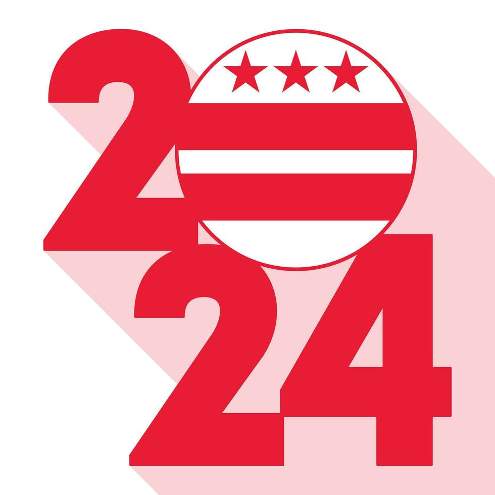 2024 long shadow banner with District of Columbia state flag inside. Vector illustration.