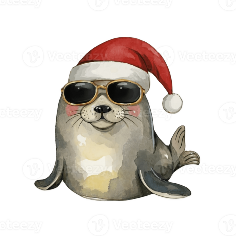 Seal Wearing Dark Glasses And A Santa Hat png