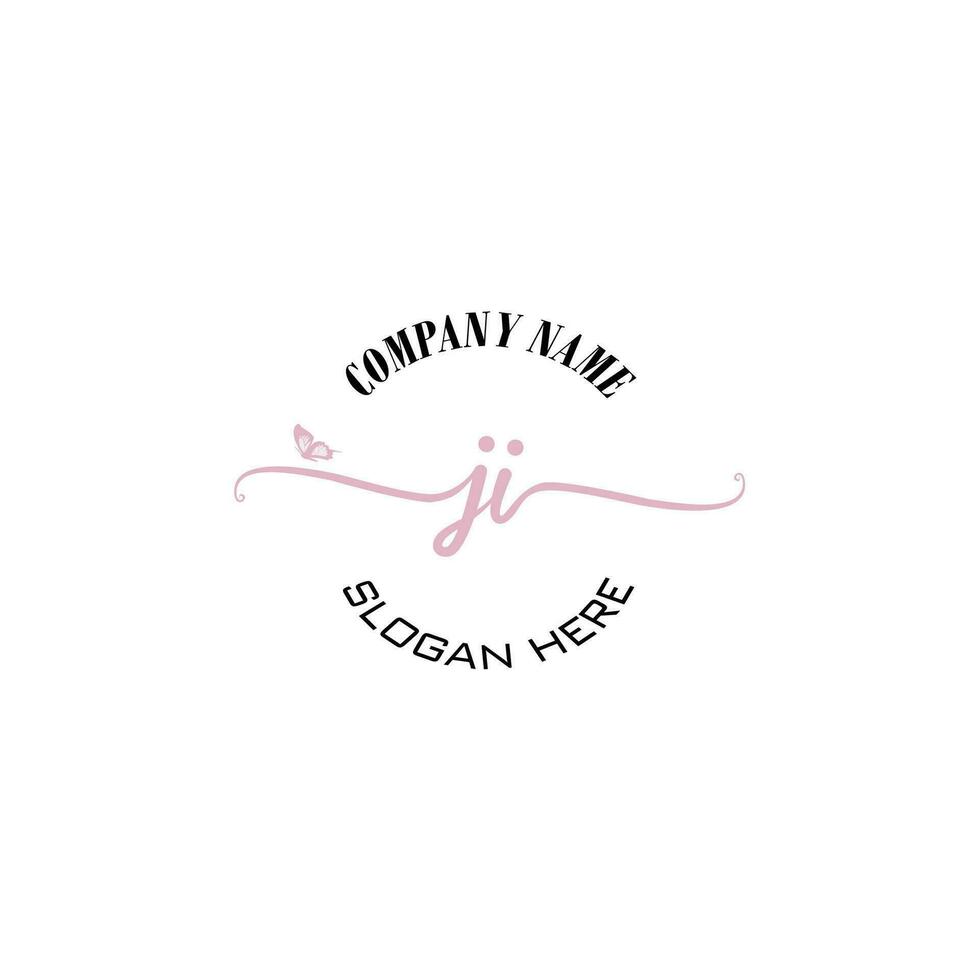 JI Initial logo monogram butterfly handwriting signature vector