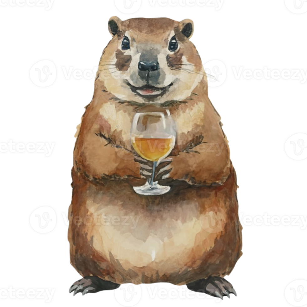 Groundhog Holding A wine Glass AI Generative png