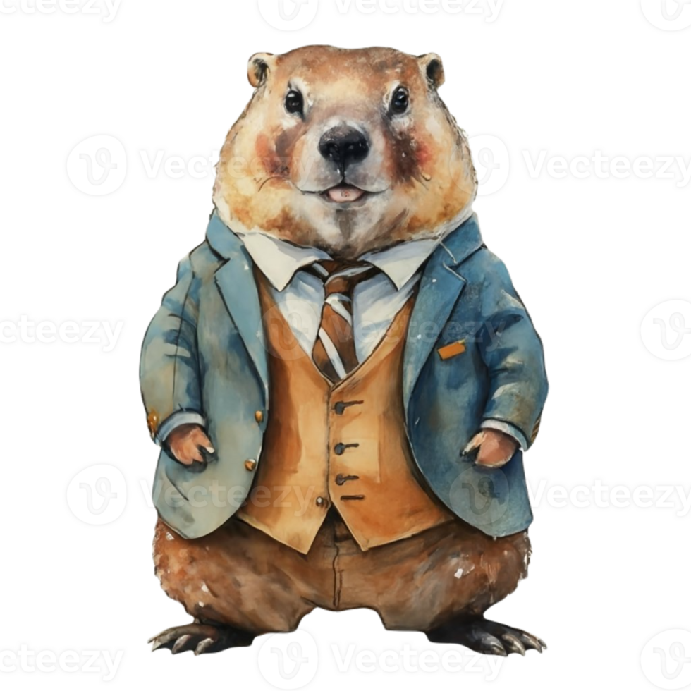 Groundhog Wearing A Suit AI Generative png