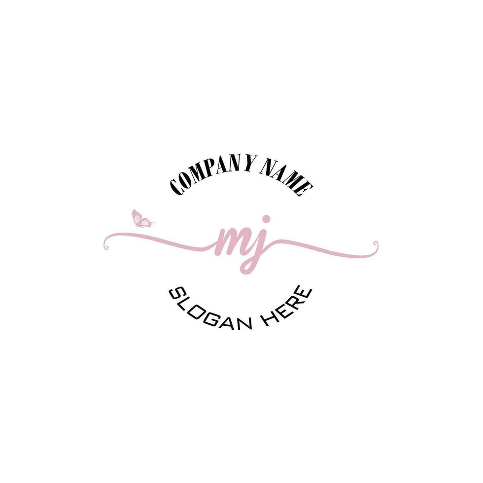 MJ Initial logo monogram butterfly handwriting signature vector