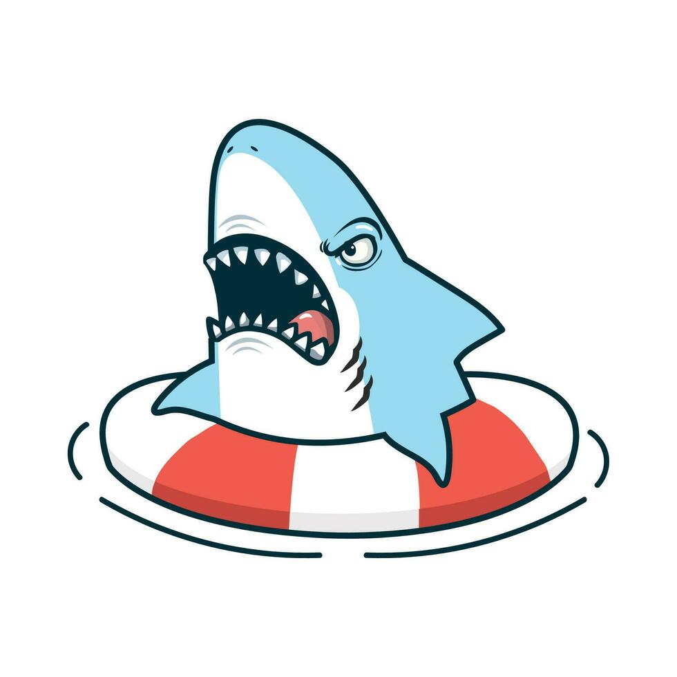 enojado tiburón inflable anillo icono vector