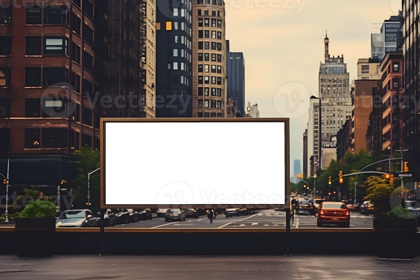 City Billboard Advertising Mockup with Bokeh Skyline, ai generated png