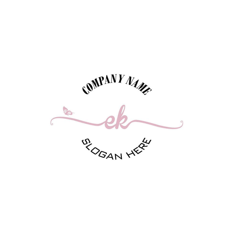 EK Initial logo monogram butterfly handwriting signature vector