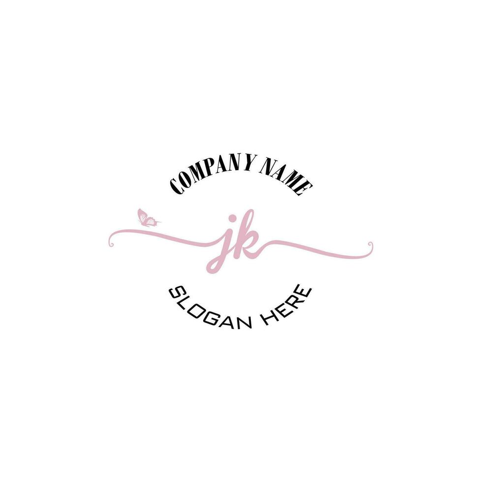 JK Initial logo monogram butterfly handwriting signature vector